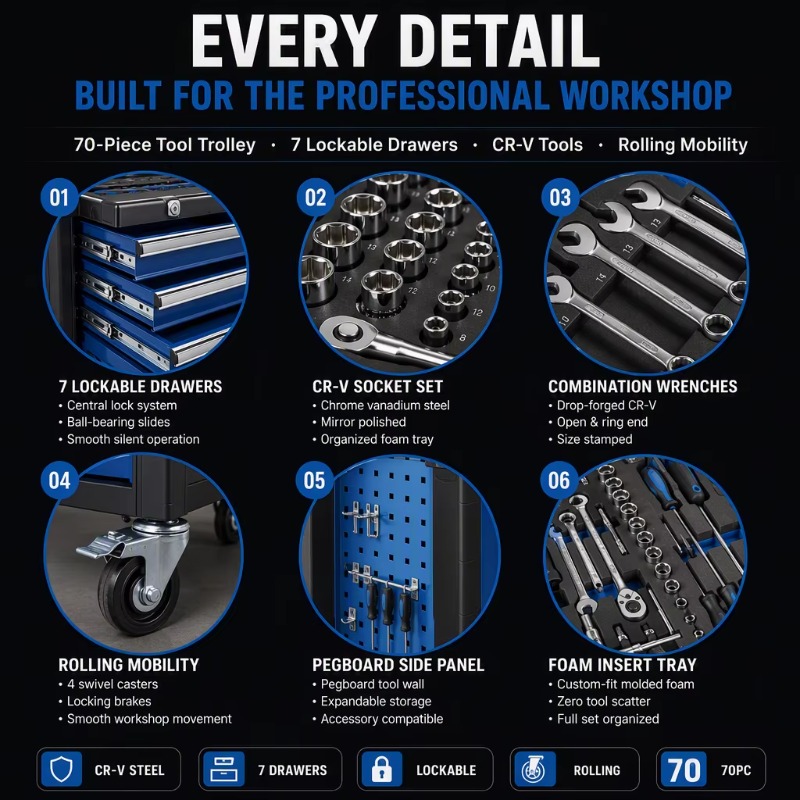 Heavy Tool Trolley 70pc Rollin - Socket Set 评论和价格